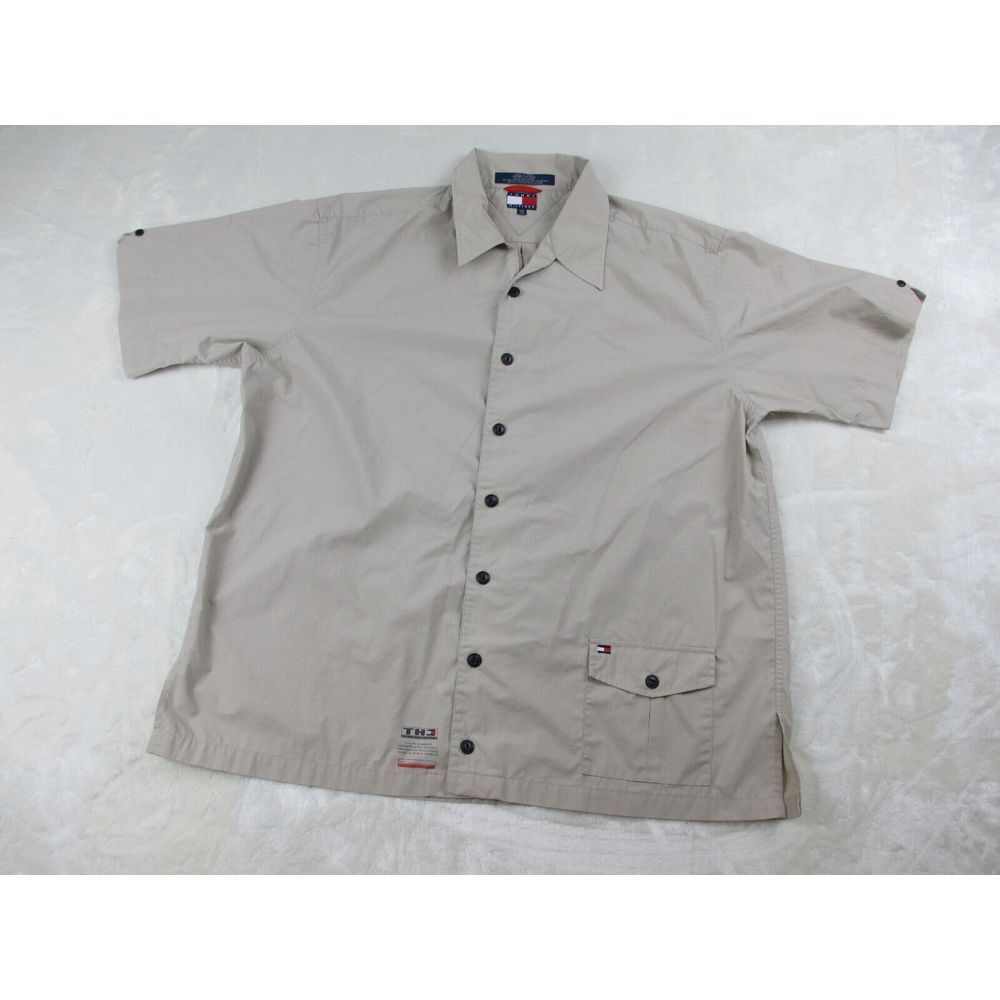 Tommy Hilfiger Shirt Mens 2XL XX‎ Brown Button Up Pockets Utility Flag Casual* - Picture 2 of 13
